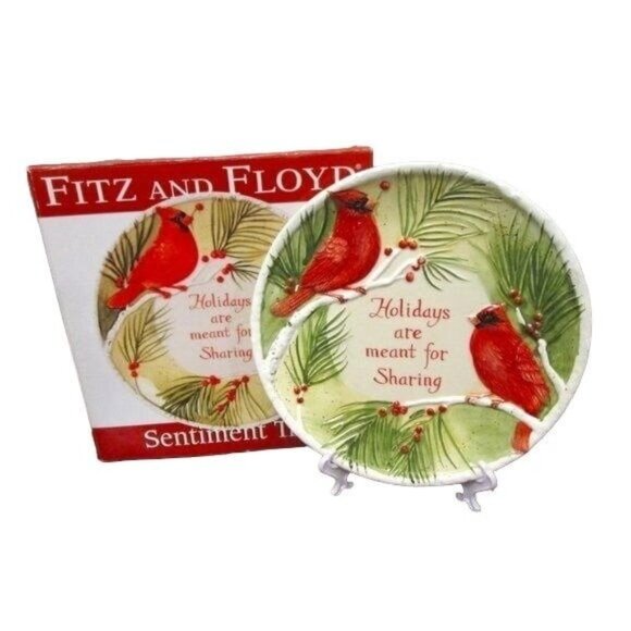 NWT Fitz And Floyd Cardinals Decorative Plate Sentiment Tray. #J-37 - Picture 1 of 7